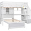 Lit simple mezzanine blanc avec escalier, rangement et bureau avec rangement, escalier au fini-484058785