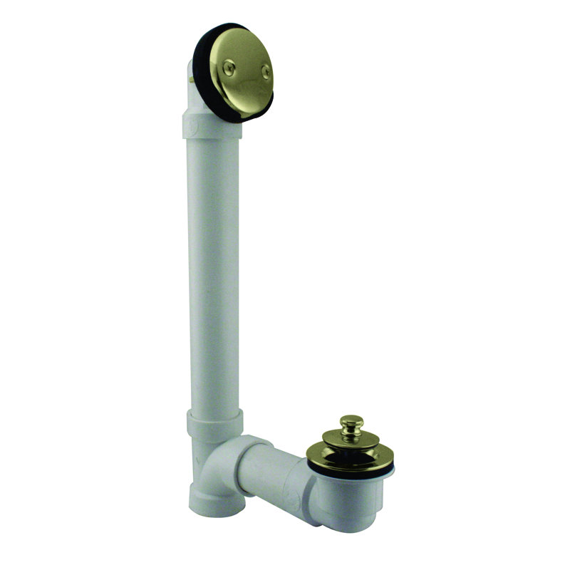 1-1/2" x 12" PVC Twist & Close Bathtub Leg Drain Assembly with Two-Hole Overflow, Polished Brass