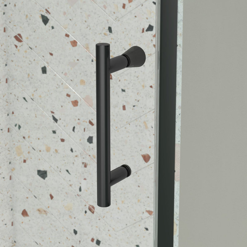Black Framed Pivot Shower Door with Clear Glass