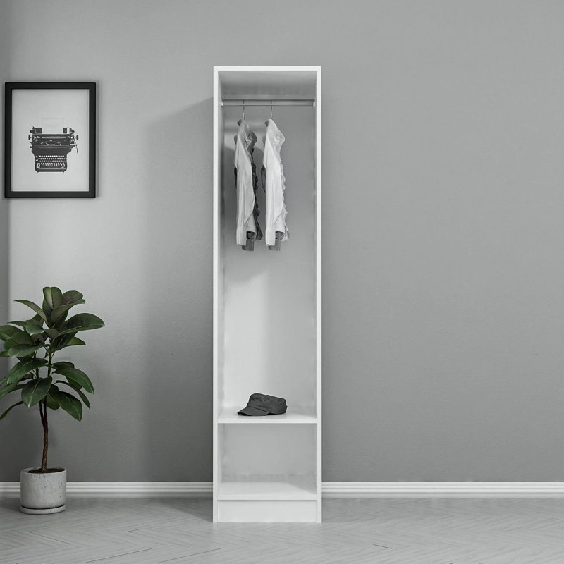 Armoire blanche moderne avec de nombreuses tablettes Wesa, 18,0 po x 74,8 po x 20,5 po | 100% panneau de particules enduit de mélamine, épaisseur: 0,7 pouce | Conception élégante, parfaite pour organiser les vêtements et les accessoires dans n'importe quelle pièce