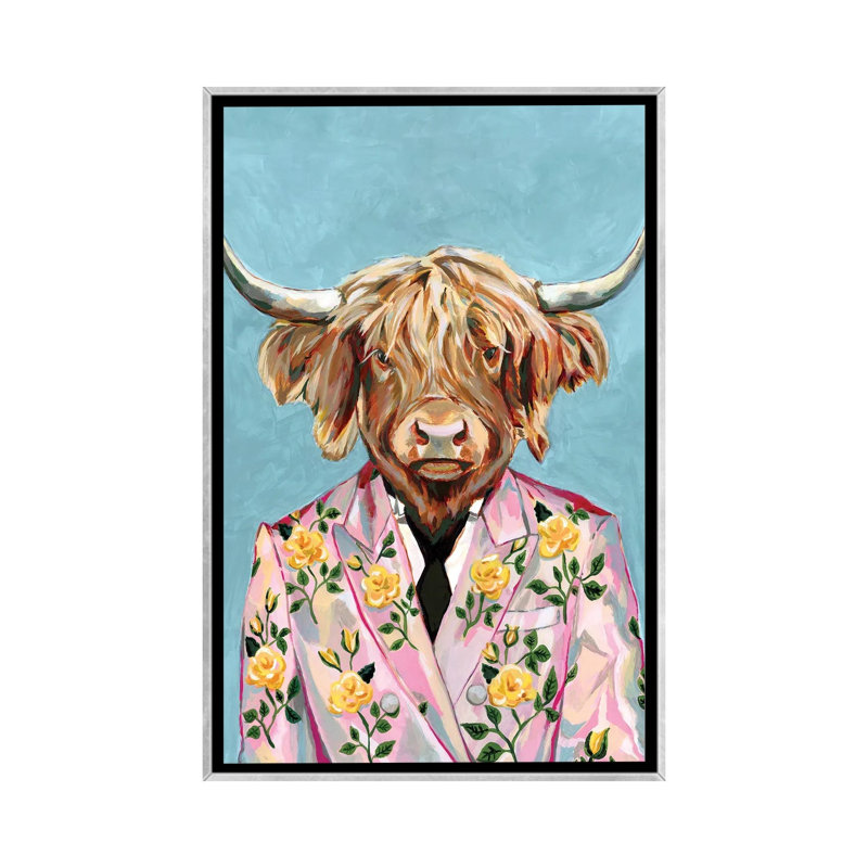 « Vache » par Heather Perry-impression, Pas de tapis, H 26 po x l 18 po x 1,5 po, Toile avec cadre argenté
