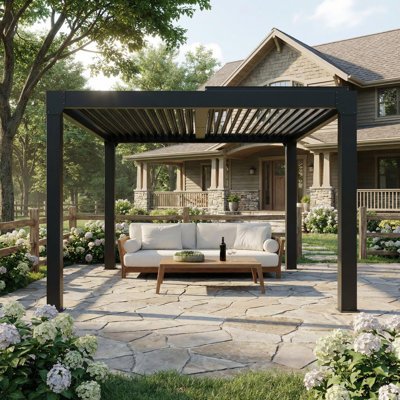 Pavillon de jardin d'extérieur à pergola en aluminium 10 x 12 pi pour patio avec toit réglable, cadre renforcé et drainage intégré - gris