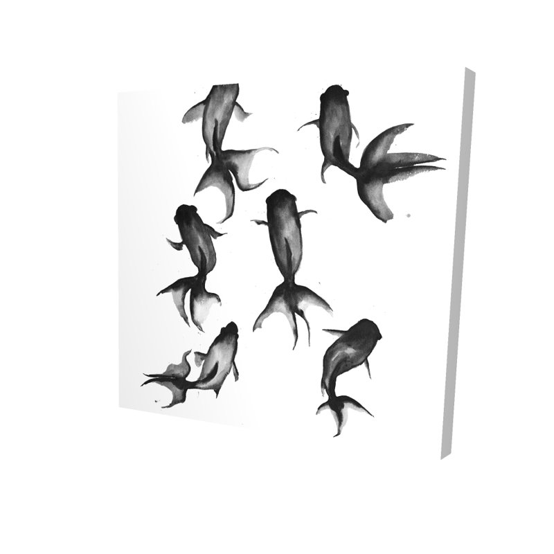 Toile poissons noirs | Décoration de chambre à coucher | Art animalier