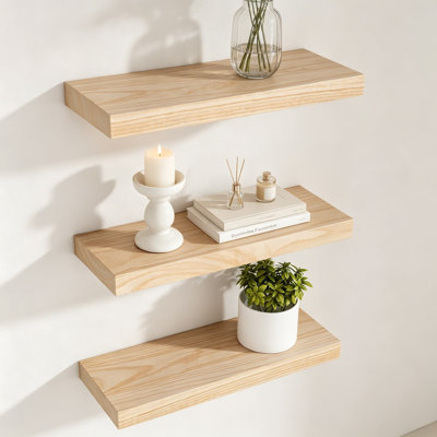Ensemble de 3 tablettes flottantes murales, étagères murales en bois avec supports cachés, rangement décoratif pour salon, chambre à coucher, cuisine, salle de bain, entrée
