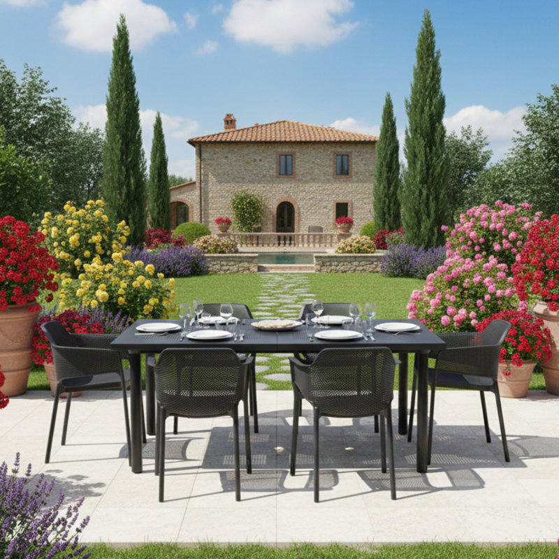 Byrge 6 - Person Patio Dining Set with Rectangular Table, Anthracite