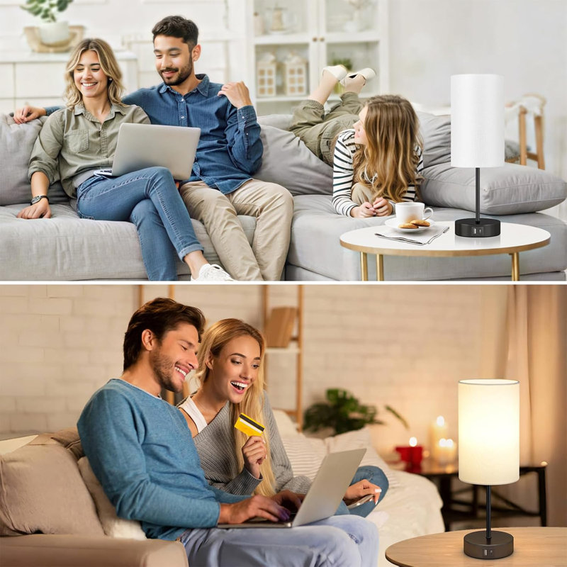 Dimmable Touch Table Lamp With Dual USB Charging Ports, 3-Way Adjustable Bedside Lamp For Bedroom, Living Room, Office (LED Bulb Included)
