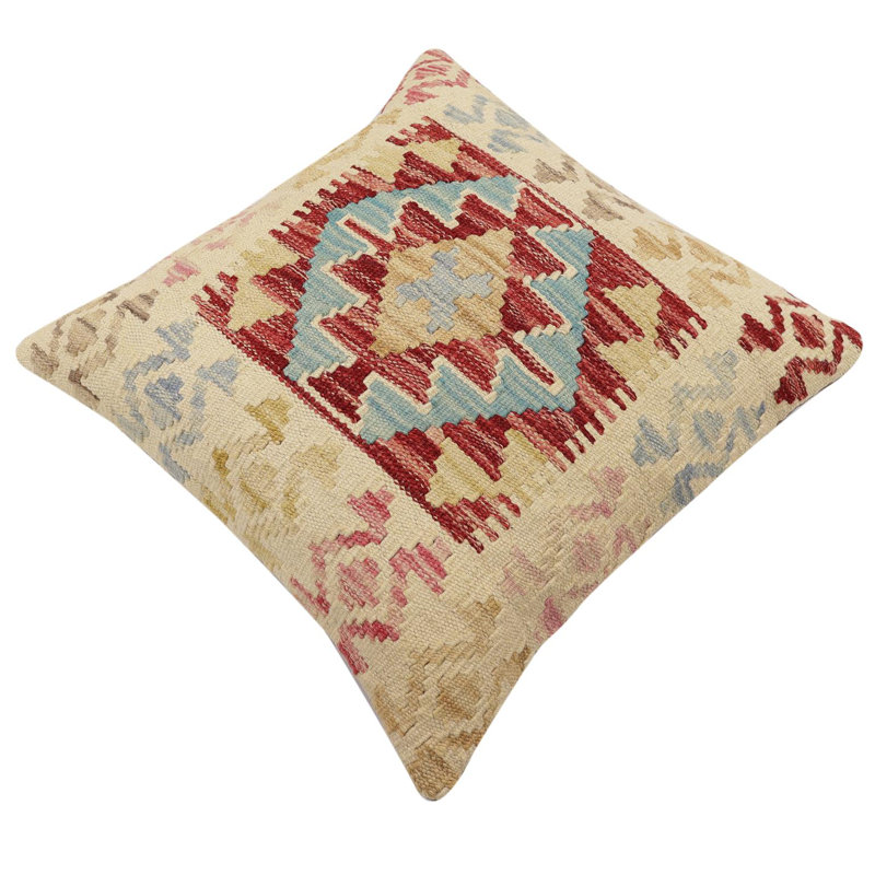 Oreiller rustique en kilim tissé à la main Caballer - 17 po x 18 po Rustic, Rouille / bleu / beige / brun, H 18 po x l 19 po