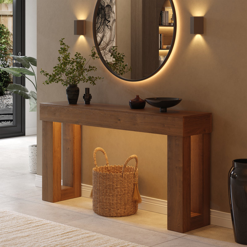 63" Narrow Hallway Accent Table With Wood-Look Finish, Brown
