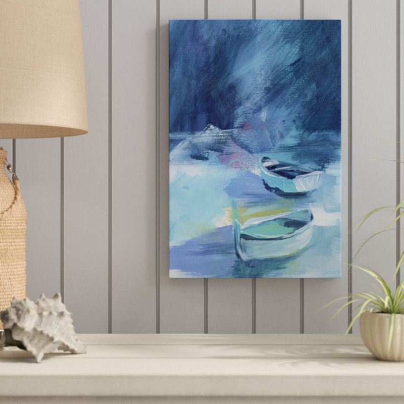 Cove Boats II - Painting on Canvas, 46cm H x 30cm W, Wrapped Canvas