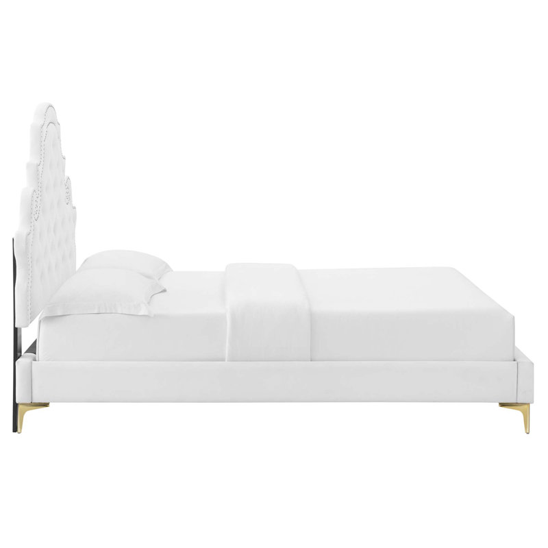 Lit plateforme performant en velours Gwyneth, Blanc, Grand