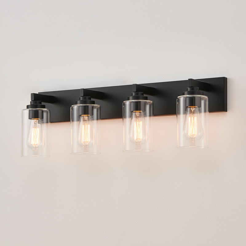 Éclairage de meuble-lavabo transitionnel à intensité variable, Noir mat, 28,38 po de largeur, 4 lumières