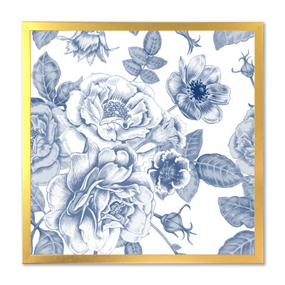 «White Vintage Flowers On Classic Blue II», reproduction d'art sur toile