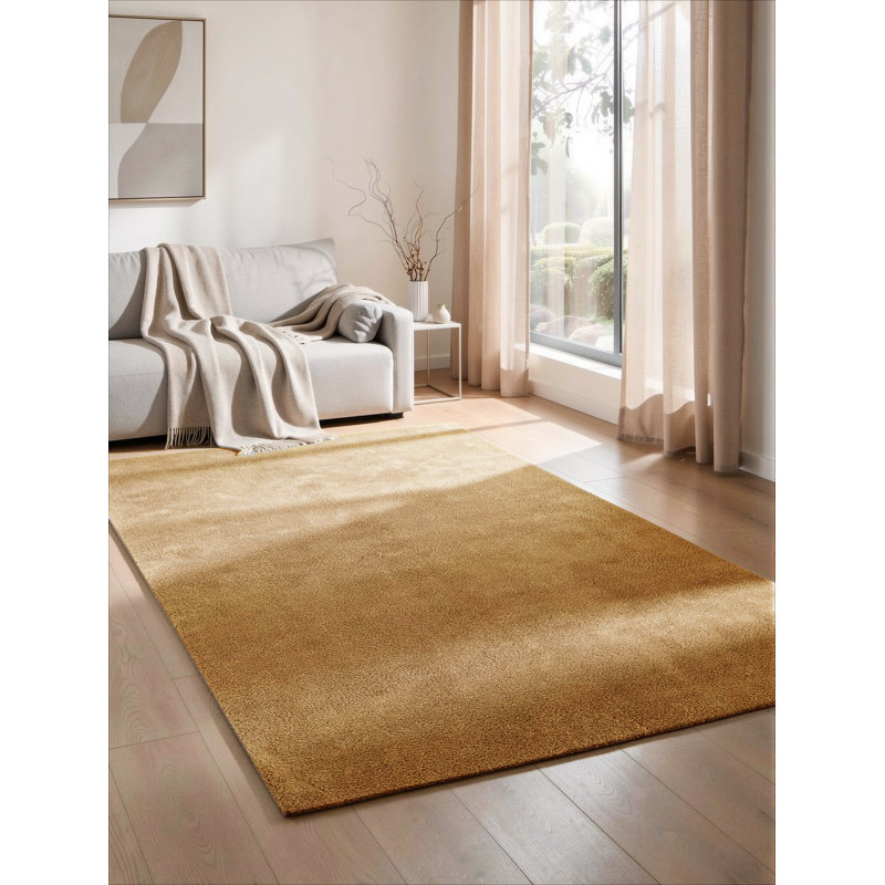 Taeler Washable Modern Living Room Rug Polyester Plain Indoor Area Rug with Low Pile - Anti-Slip Felt Backing Carpet Bedroom-Hallway, Gold