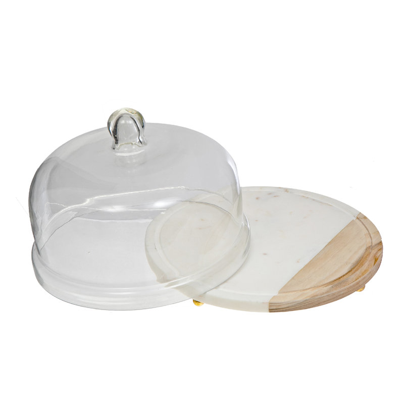 Présentoir à gâteaux en marbre avec dôme en verre, Blanc