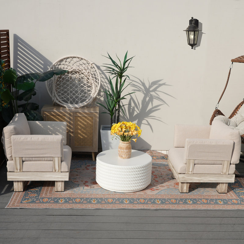 Choi 2-person Outdoor Patio Aluminum Wood Grain Seating Group With Beige Cushions