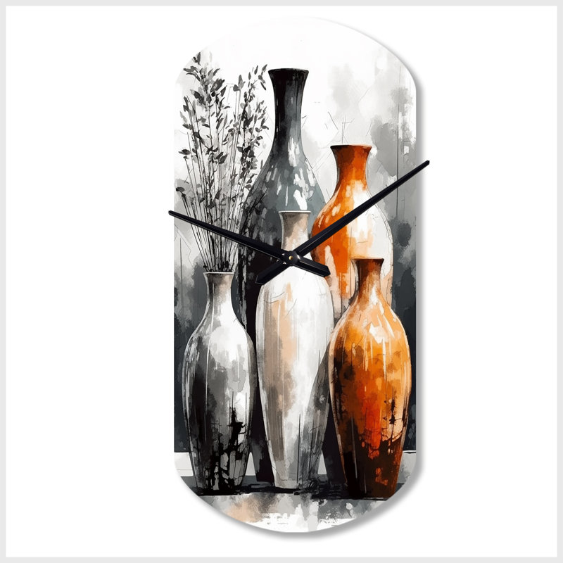 Horloge murale cylindrique exotique en terre exotique brun et gris Exavier, Petit