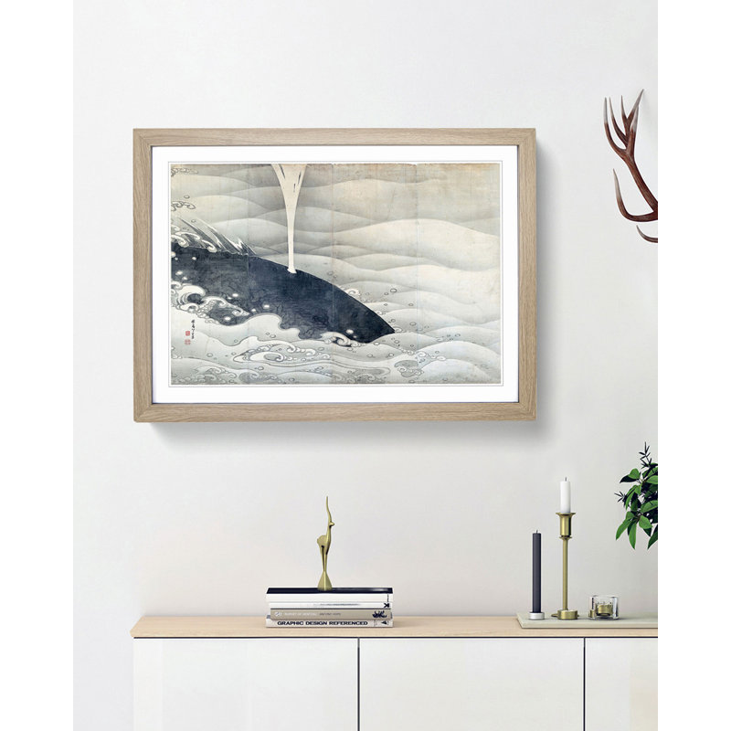 Whale Screen by Ito Jakuchu - Framed Print, Oak Framed, 36cm H x 48cm W x 2cm D
