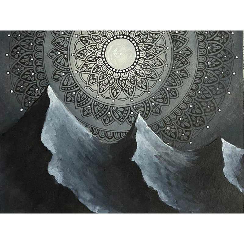Mandala avec vue nocturne sur les montagnes | Fineliners de Staedtler sur papier | Par Rashi Agrawal