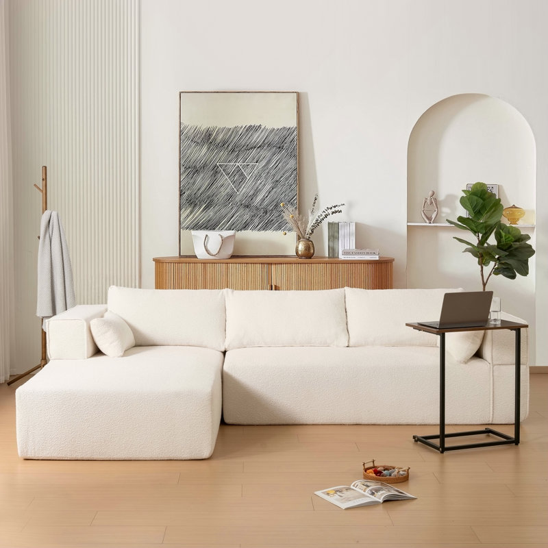 Canapé modulaire modulaire avec table d'appoint gratuite, siège large, entièrement rembourré, tissu bouclé infroissable, conception en forme de L, aucun assemblage requis, plusieurs couleurs