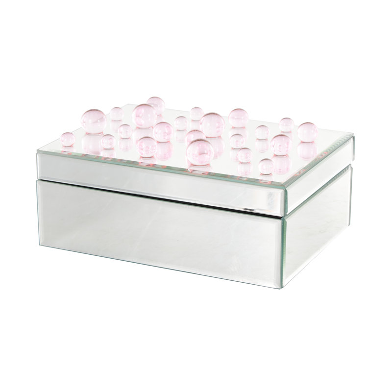 Cole And Glass Mirrored Decorative Jewellery Box With Pink Bubble Textured Balls