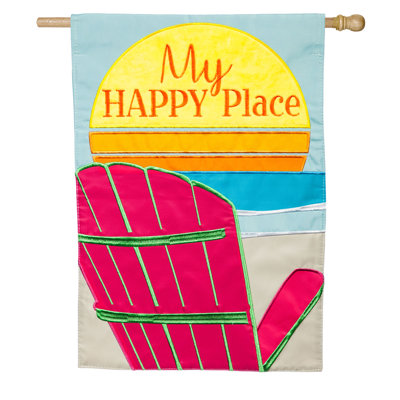 My happy place adirondack house appliquer un mélange de polyester/polyester de 2 côtés 44 x 28 po drapeau de jardin