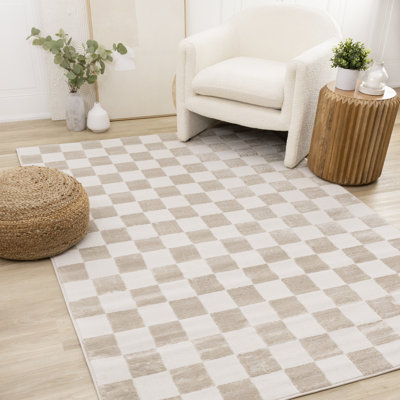 Tapis à petits carreaux beige crème Amabilia