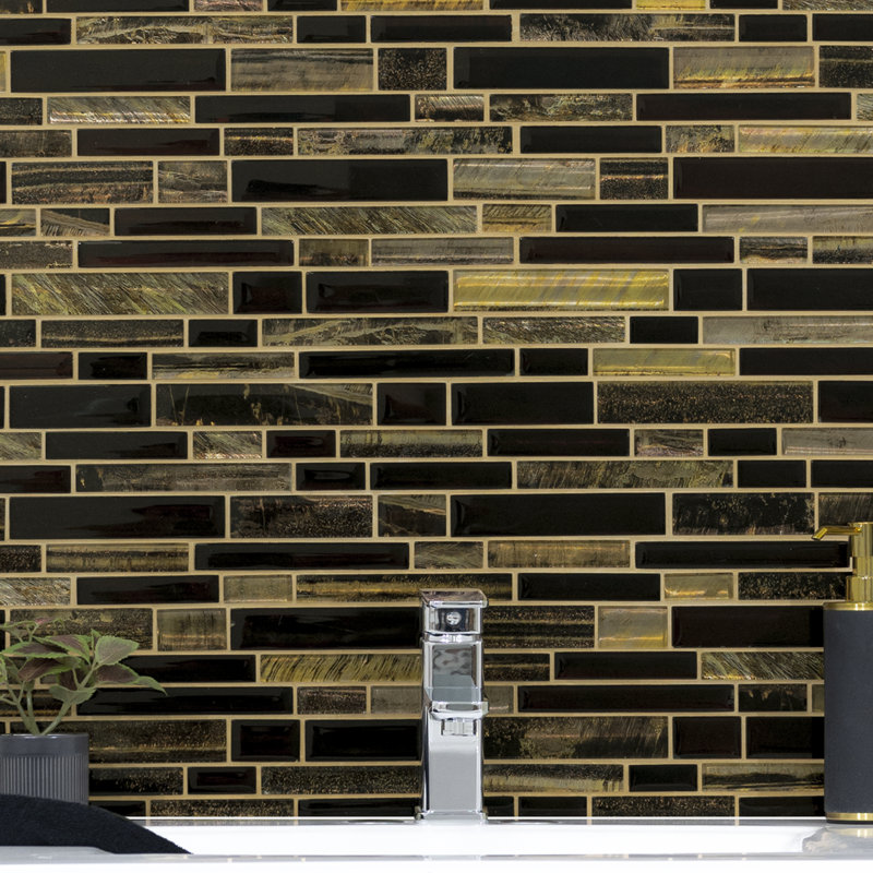 Marrona Interlocking 12 in. x 12 in. Glossy Glass Mosaic Floor and Wall Tile