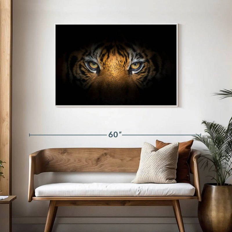 Tigre féroce, Cadre flottant blanc, 43 po x 29 po
