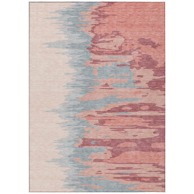 Tapis intérieur lavable abstrait 9 pi x 12 pi Coral