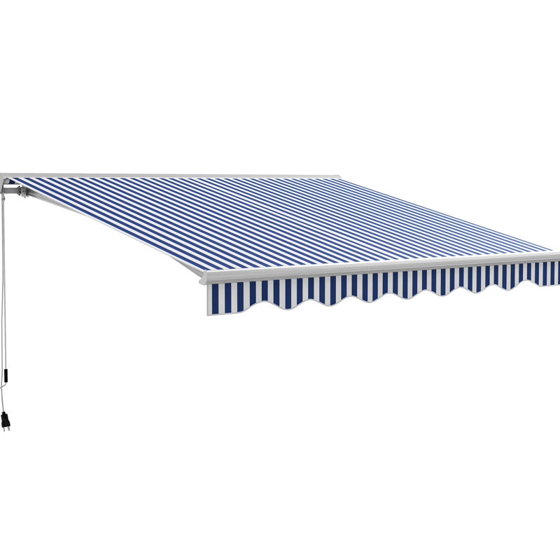 Auvent de terrasse électrique avec lumières DEL, 13 pi x 10 pi, Uv40 + soleil pour terrasse, balcon, cour, bleu, protection de cour rétractable à DEL, Uv40 +, patio, bleu
