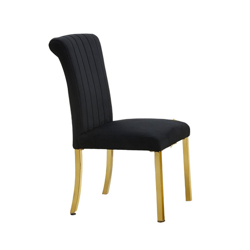 Chaise d'appoint de style contemporain 2 pièces avec dossier capitonné et dossier en acier inoxydable avec base en tréteaux et finition noire