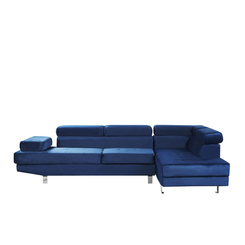 Ornelas 5 Seater Velvet Sofa & Chaise, Navy Blue