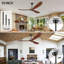  Ventilateur de plafond en noyer massif à 3 pales Orren Ellis sans lumière - télécommande, moteur à courant continu, intérieur / extérieur / patio (bord de mer / maison de campagne)-1736410727