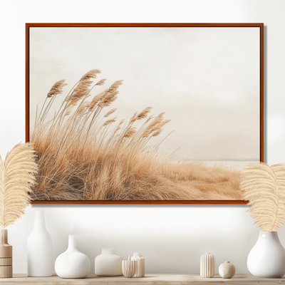 Coastal Pampas Grass  II - Grey Nature Framed Wall Art