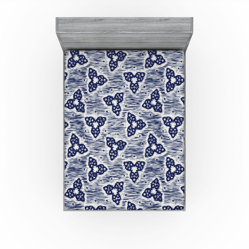 Drap-housse rustique Ambesonne, Violet foncé, bleu, blanc / floral, Drap-housse grand