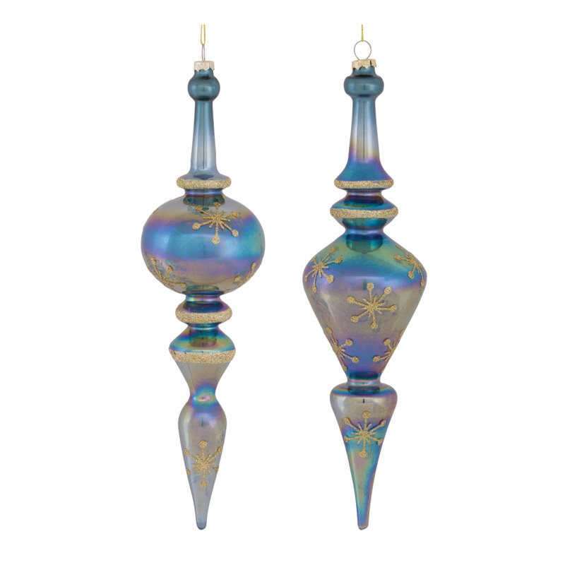 Glass Finial Ornament, 12.25" H x 3.25" W x 3.25" D, Blue