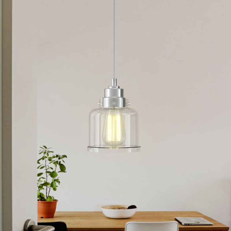 Juliann 1-Light Modern Dimmable Single Bell Pendant Light with Clear Glass Shade, Brushed Nickel
