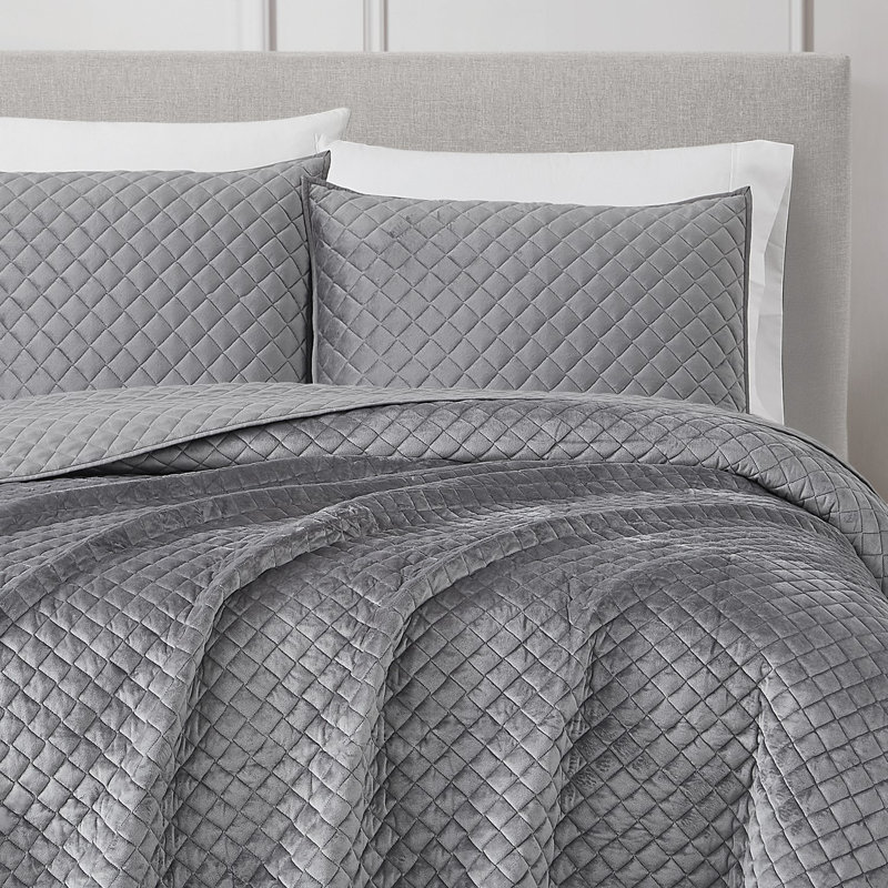 Ensemble de courtepointe Diamond, gris, Courtepointe grand + 2 couvre-oreillers standard