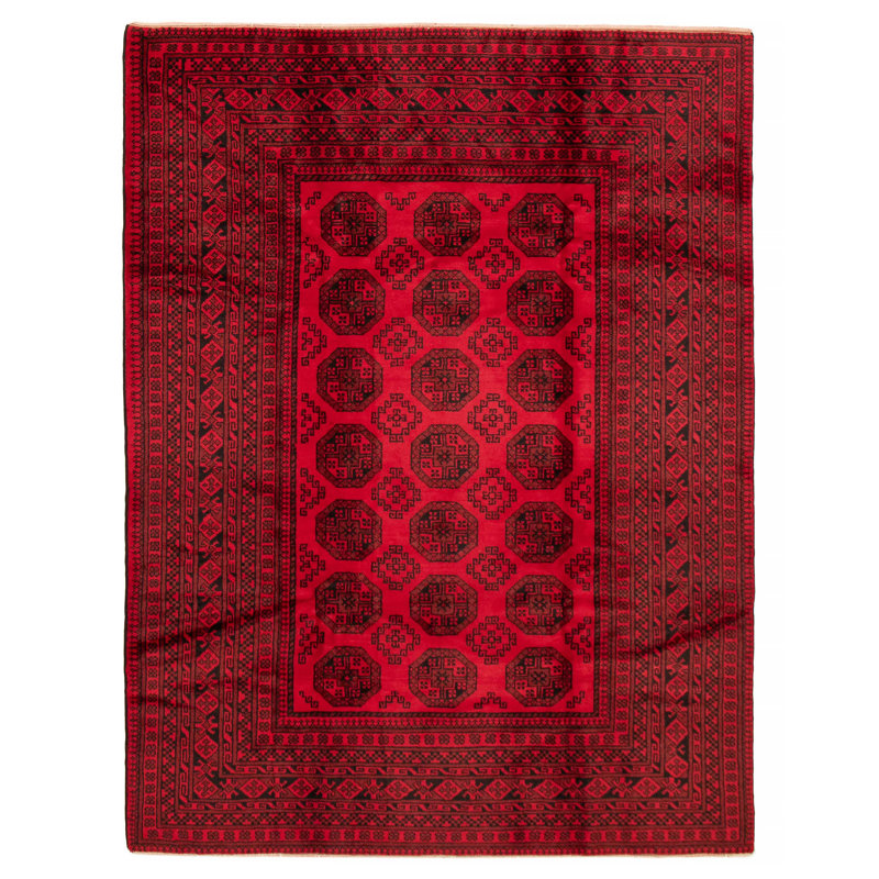 Tapis unique en laine noué à la main rouge Akhjah 6 pi 8 po x 8 pi 8 po