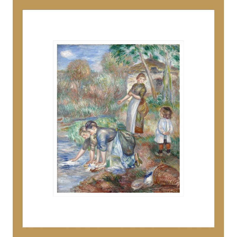 «Washerwomen» Pierre-Auguste Renoir - Impression giclée encadrée, H 15,43 po x l 13,75 po