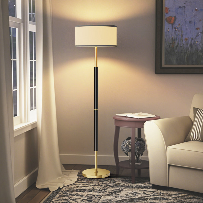 Lampe sur pied traditionnelle Agripina 63 avec télécommande et ampoule incluse, Or / noir mat, Gris
