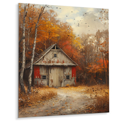 Grey Red Autumn Rustic Retreat Barn - Barn Wall Decor