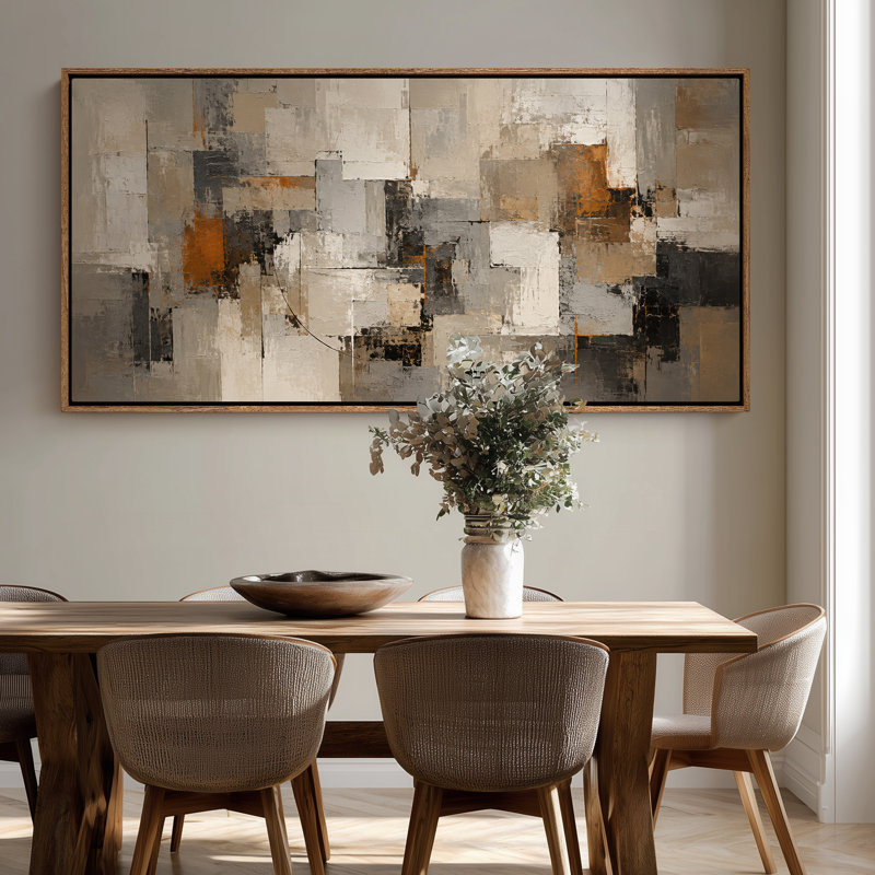 Impression sur toile encadrée abstraite extra large beige et gris, H 30 po x l 60 po, Natural