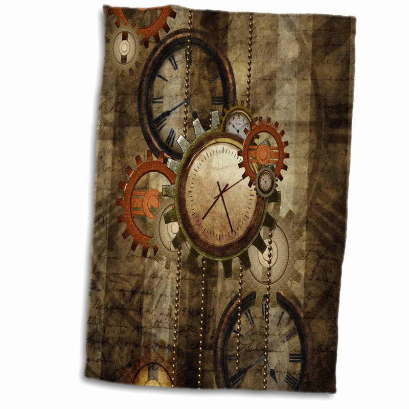 Timeless Elegance: 3D Rose & Gears Hand Towel, 15 x 22, Multicolor