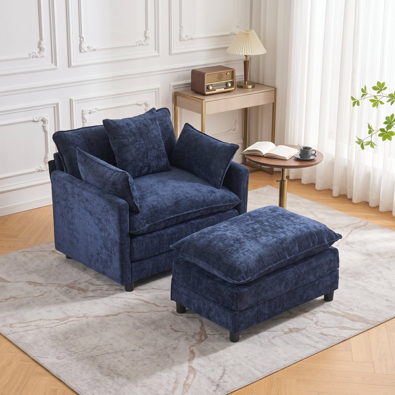 Fauteuil d'appoint rembourré de 100 cm de large avec repose-pieds, Bleu