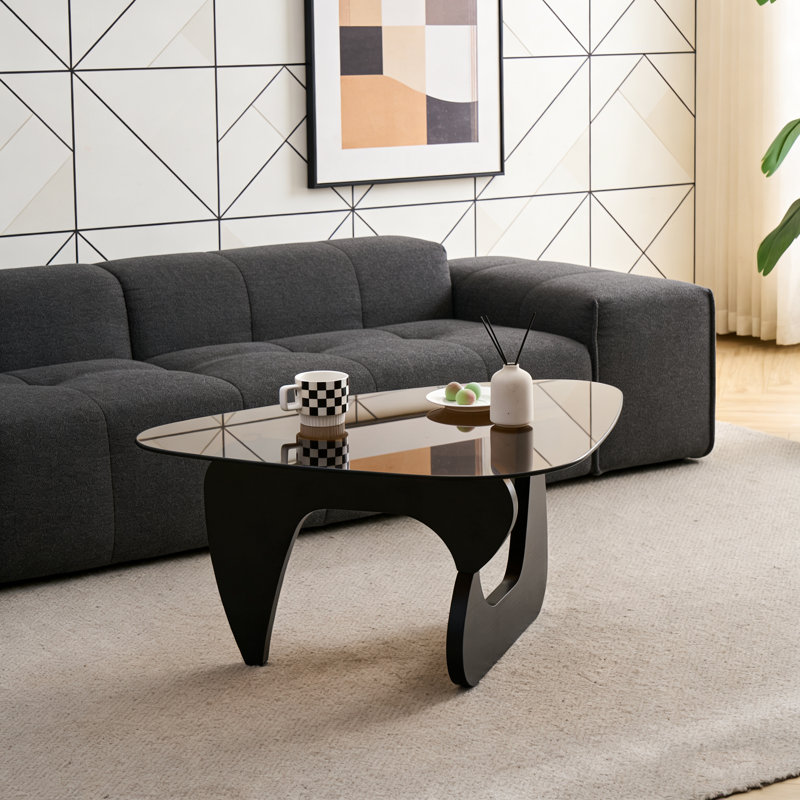 Petite table basse en verre trempé de style maison de campagne, table centrale de salon en bois de style médiéval moderne, noir