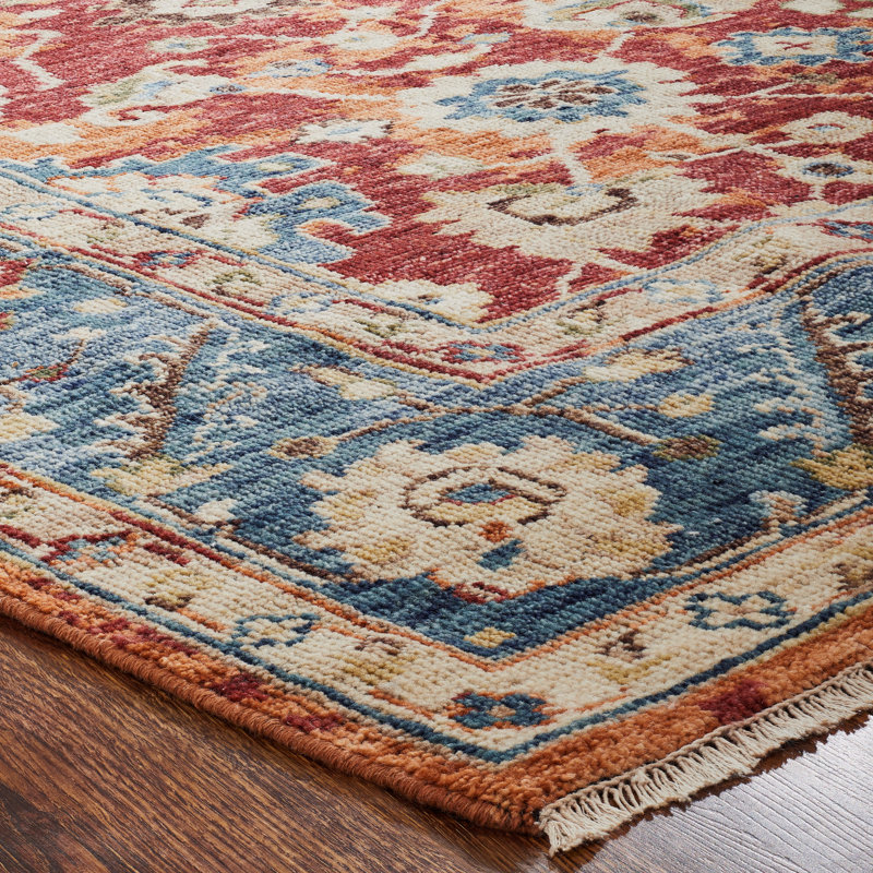 Wool Area Rug in Red, Rectangle 9' x 12'