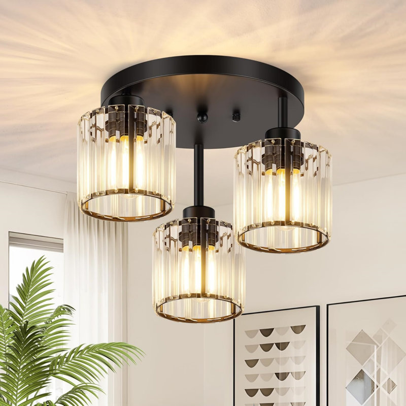 Plafonnier semi-encastré 3 lumières à abat-jour cristal