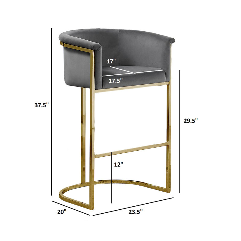 Maebelle Velvet Barstool 29" (Single Chair), Gold, Black