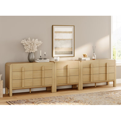 Ensemble de commode 3 pièces pour chambre à coucher, grande commode moderne Mid-Century de 125,9 po pour garde-robe, commode à profil courbé en bois pour chambre à coucher, salon